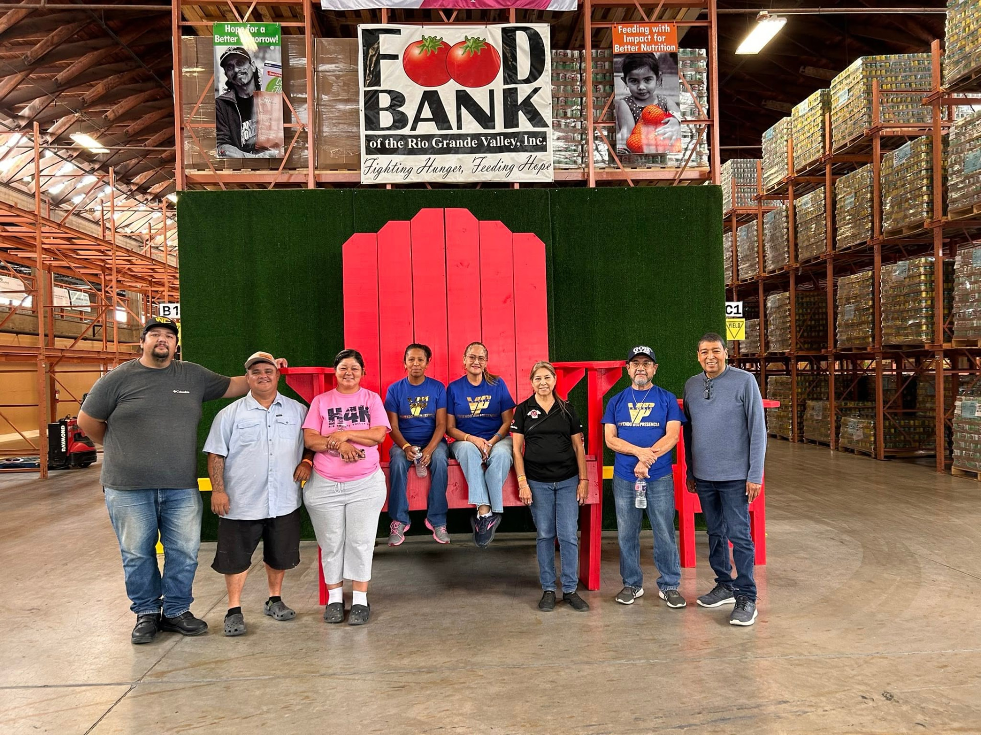 Hearts 4Kids volunteers visiting the Food Bank of the Rio Grande Valley warehouse