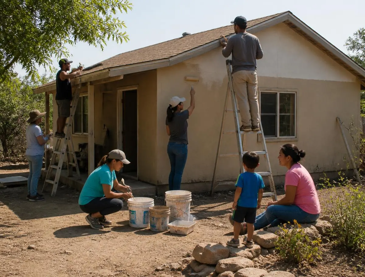 A colonia home in South Texas being repaired by volunteers